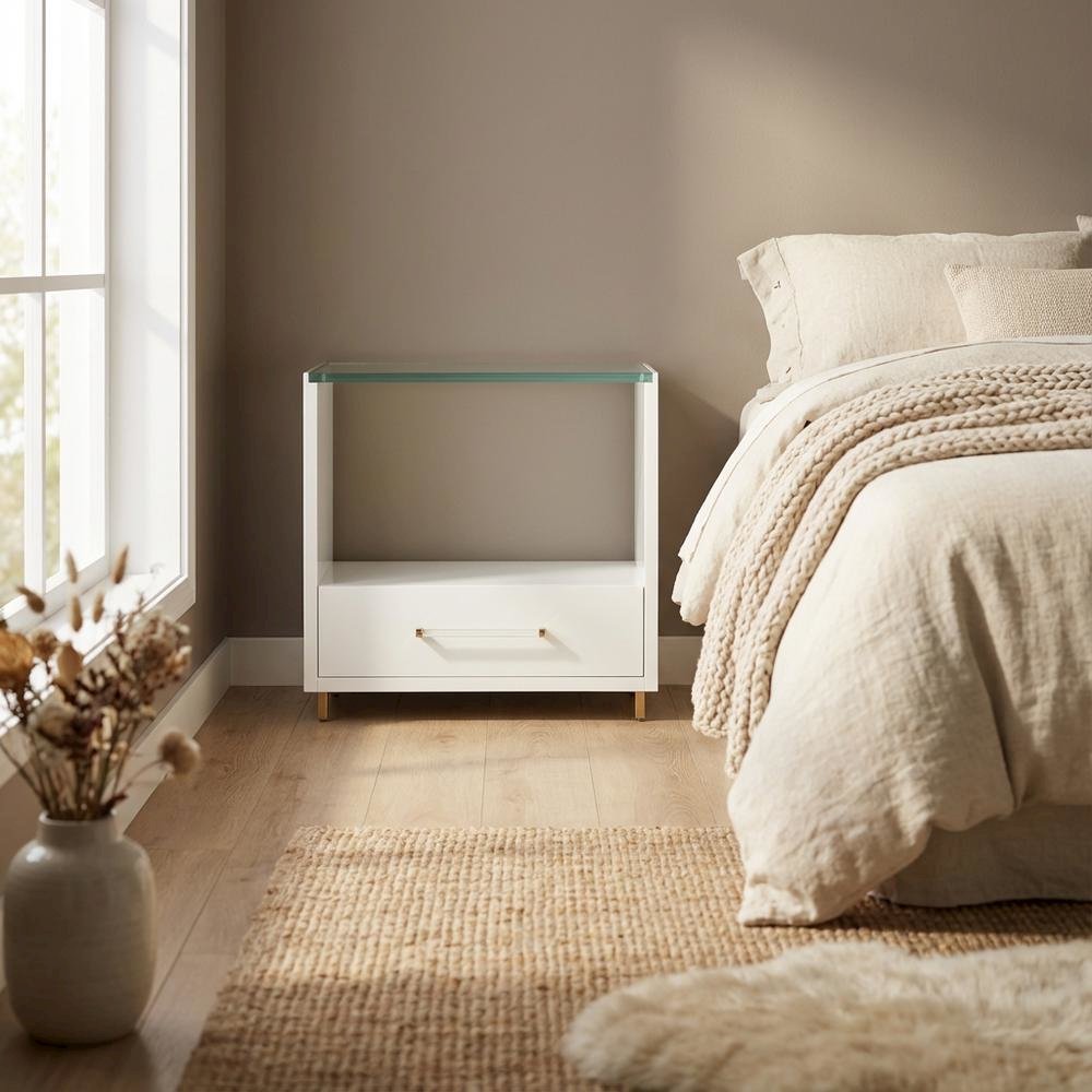 Alabaster Nightstand with Distressed Finish and Elegant Style