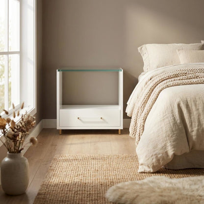 Alabaster Nightstand with Distressed Finish and Elegant Style
