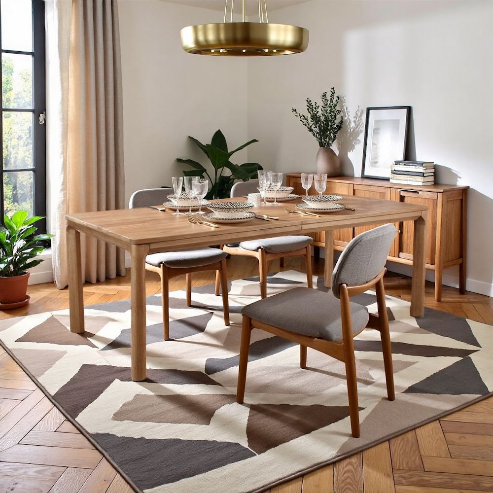 Wood Extendable Dining Table with Narrow Profile and Leaf Extension