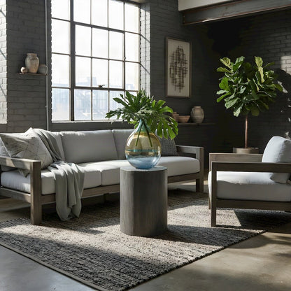 Cast Concrete Side Table with Organic Grain Texture, Japandi Accent