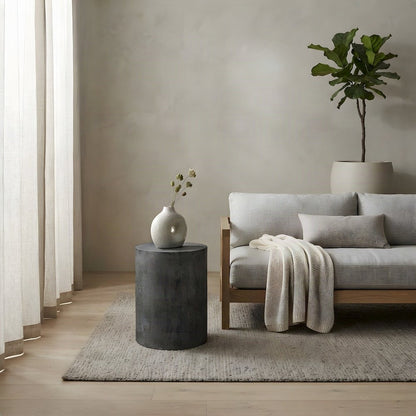 Cast Concrete Side Table with Organic Grain Texture, Japandi Accent