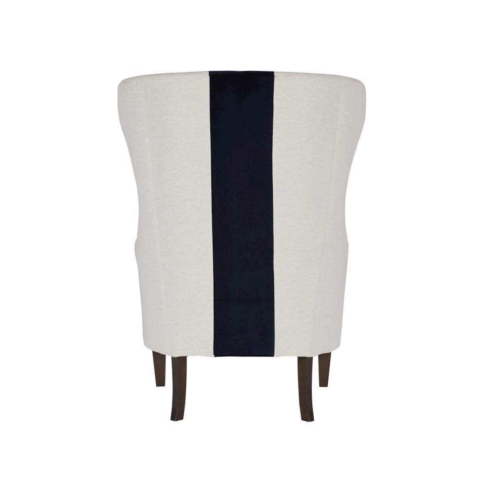Off-White Wingback Armchair with Navy Stripe Accent for Living Room