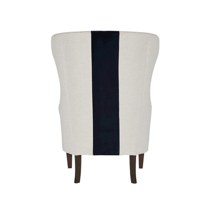 Off-White Wingback Armchair with Navy Stripe Accent for Living Room