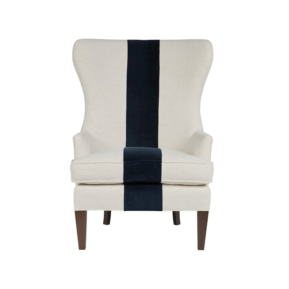 Off-White Wingback Armchair with Navy Stripe Accent for Living Room