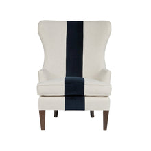 Off-White Wingback Armchair with Navy Stripe Accent for Living Room
