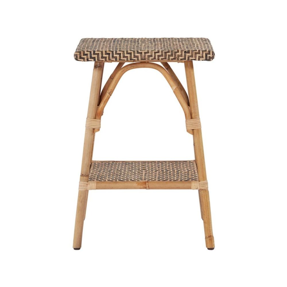 Brown Natural Rattan Accent Table with Basket Weave Top – Boho Side Table