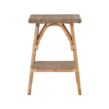 Brown Natural Rattan Accent Table with Basket Weave Top – Boho Side Table