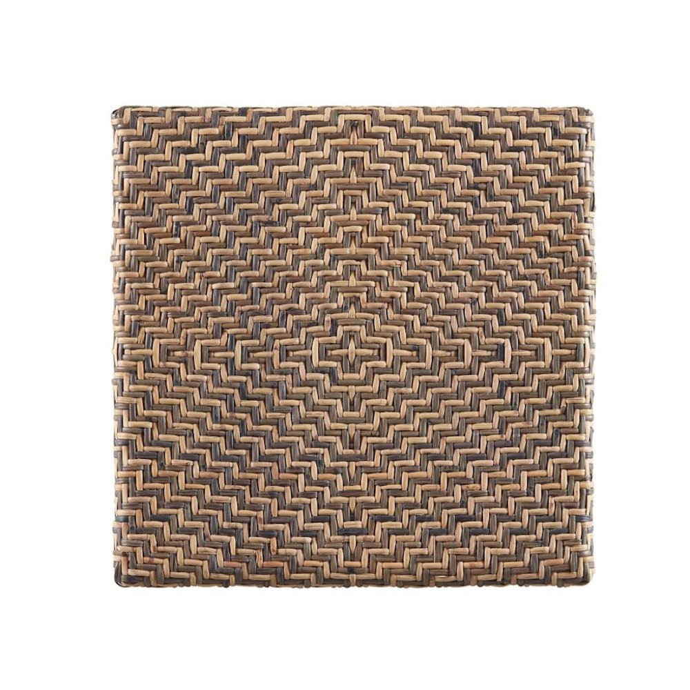 Brown Natural Rattan Accent Table with Basket Weave Top – Boho Side Table