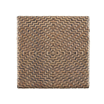 Brown Natural Rattan Accent Table with Basket Weave Top – Boho Side Table
