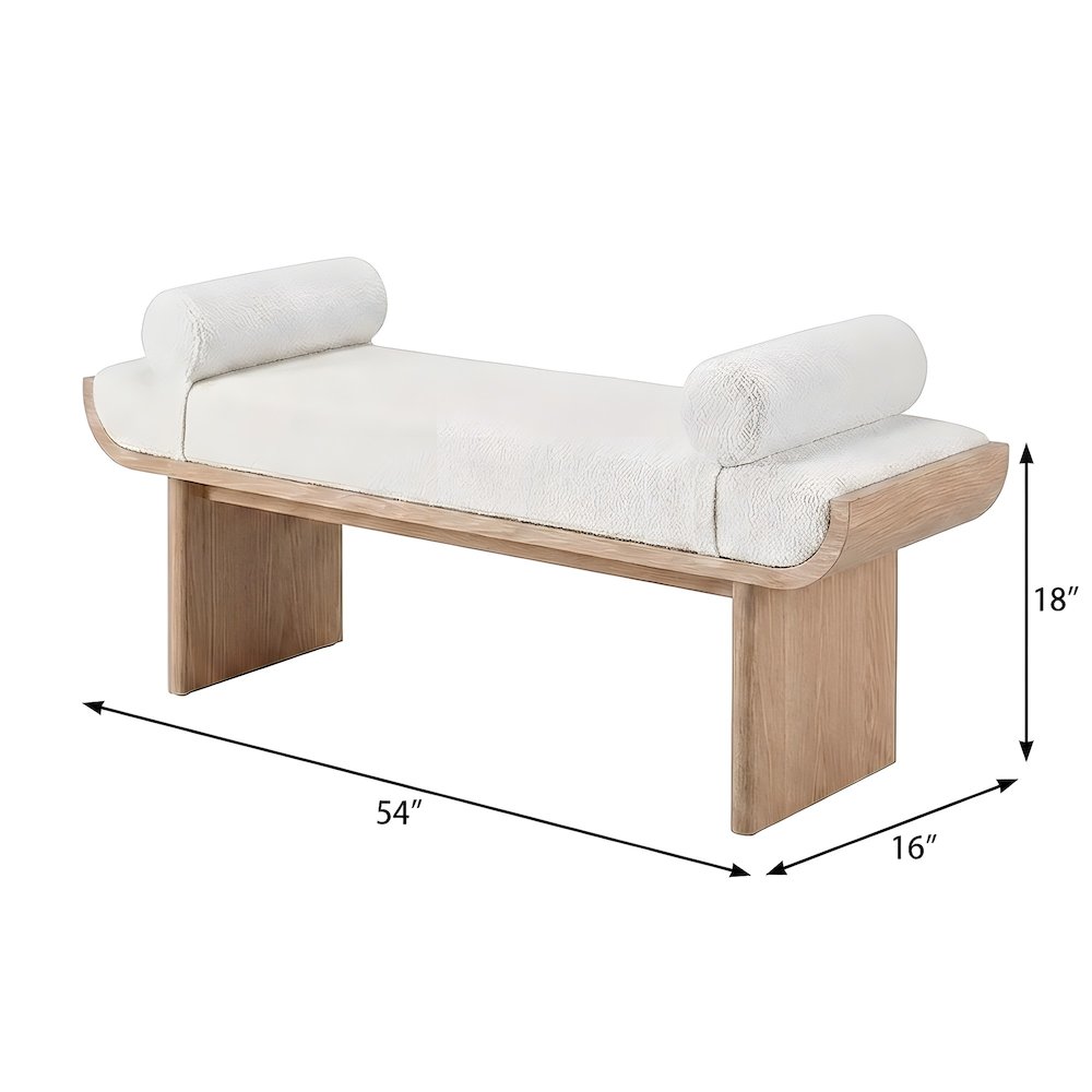 Polyester-Upholstered Bed Bench with Oak-Finished Frame and Removable Bolsters