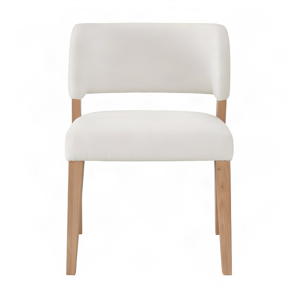 Polyester-Upholstered Accent Side Chair with Curved Back, Set of 2, White Oak