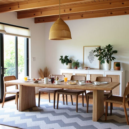 Extendable Oak Dining Table in Brown Wood with 24" Leaf for 8 People
