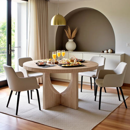 Round Oak Dining Table for 4 with Hand Finished Pedestal Base Design