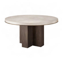 Anigre Veneer Round Dining Table with Satin Bronze Metal Trim, Silver Fox/Otter