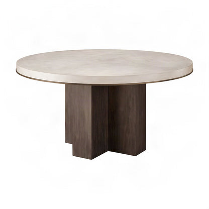 Anigre Veneer Round Dining Table with Satin Bronze Metal Trim, Silver Fox/Otter