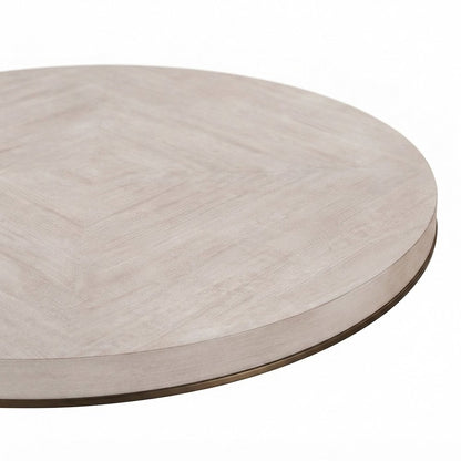 Anigre Veneer Round Dining Table with Satin Bronze Metal Trim, Silver Fox/Otter