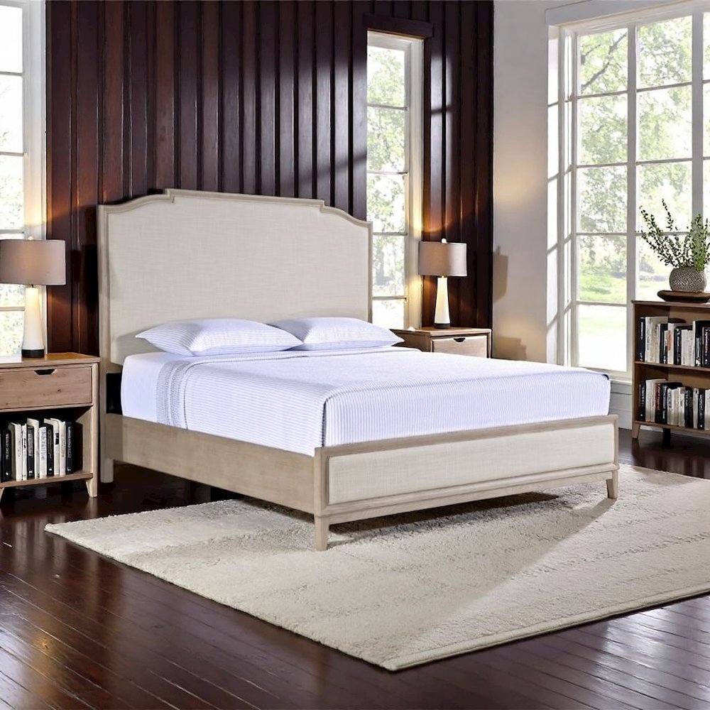 Queen Bed Frame – Gray Wood Bed Frame Queen Size with Panel Headboard