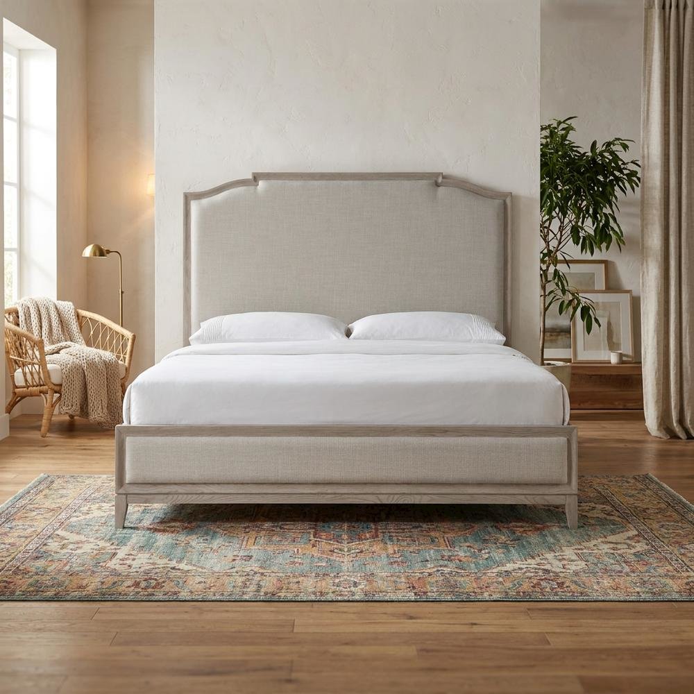 King-sized Panel Bed in Rolling Fog Gray with Distressed Finish