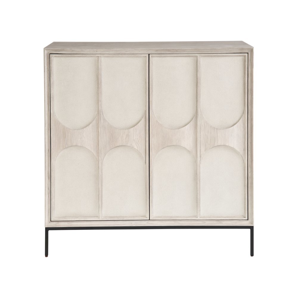 Gray Wood Bar Cabinet with Wine Storage and Pull-Out Work Surface
