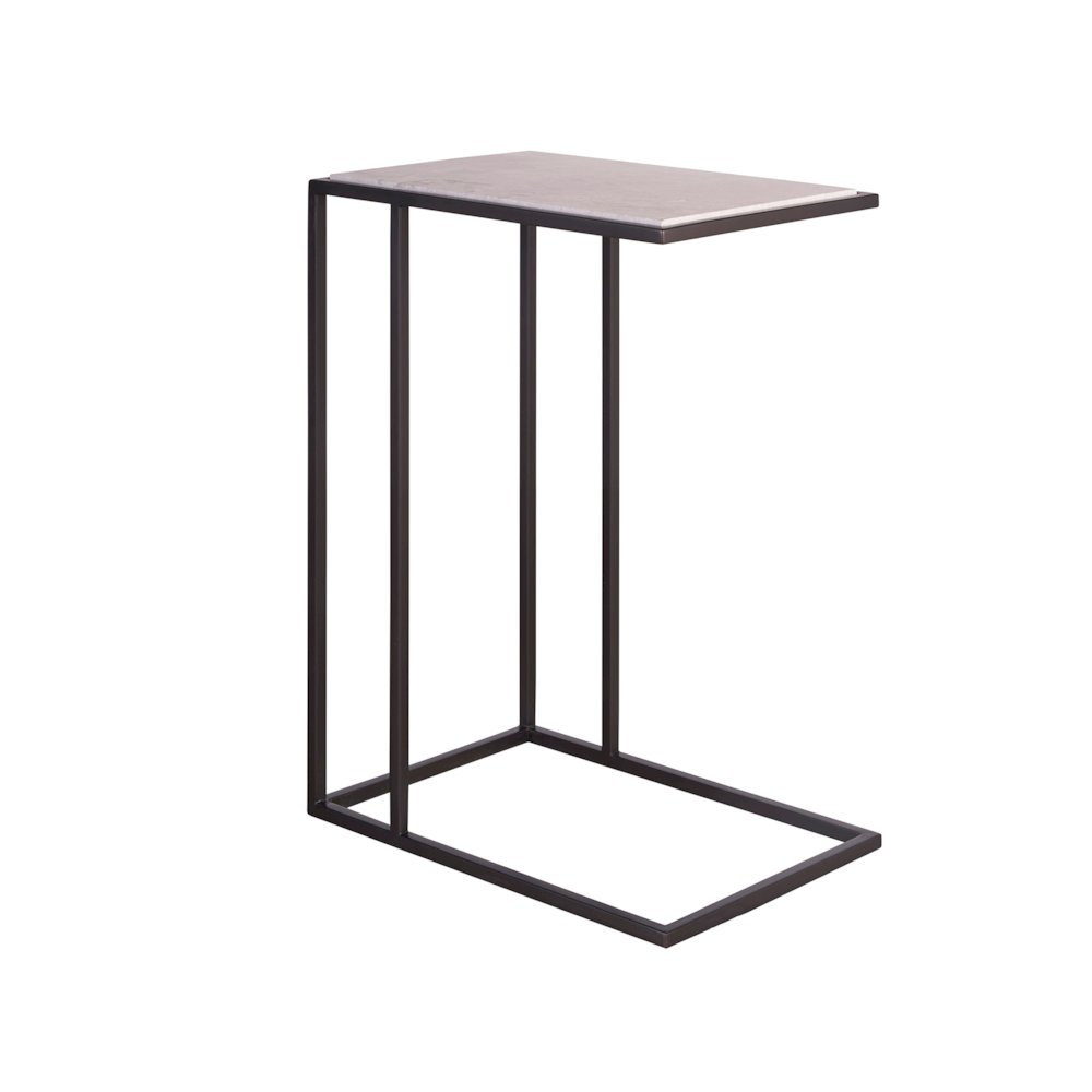 Metal & Stone Drink Table In Soft Matte Black Color