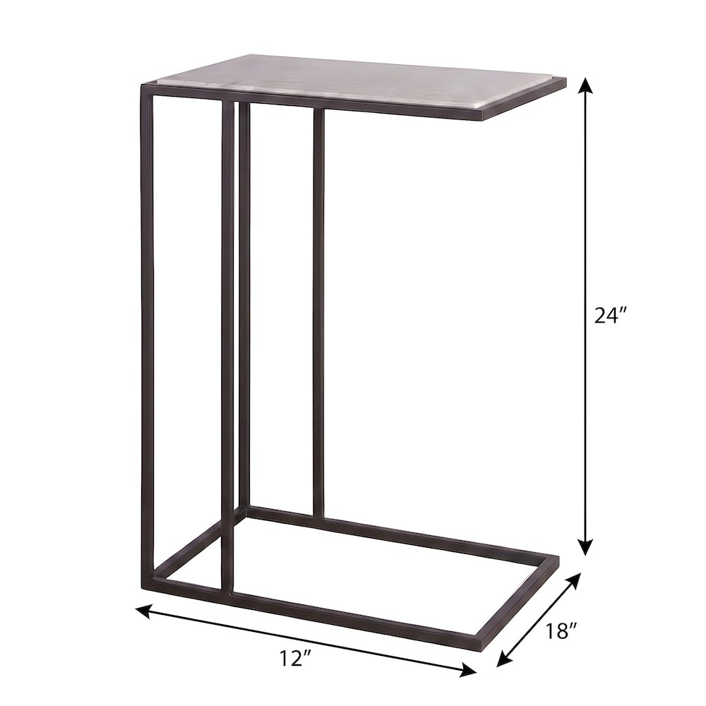 Metal and Stone Side Table with Inset Stone Top and Matte Finish for Living Room
