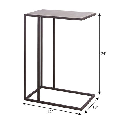 Metal and Stone Side Table with Inset Stone Top and Matte Finish for Living Room