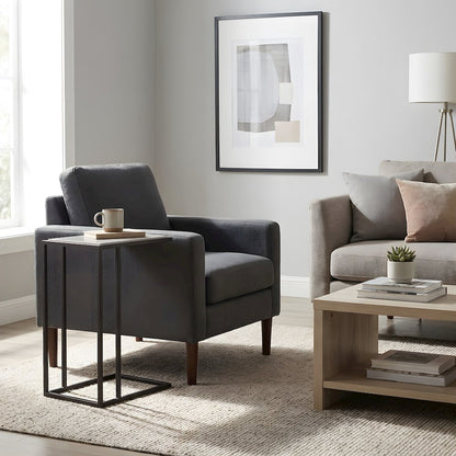 Metal and Stone Side Table with Inset Stone Top and Matte Finish for Living Room