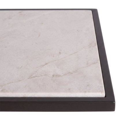 Metal and Stone Side Table with Inset Stone Top and Matte Finish for Living Room
