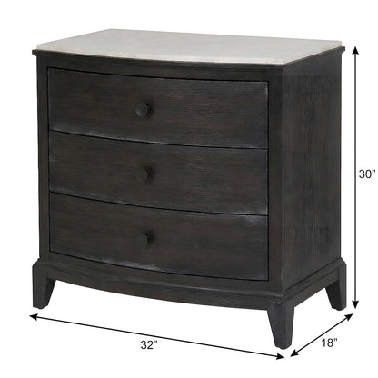 Oak Nightstand with Three Drawers, Stone Top, and USB Outlets with Storage
