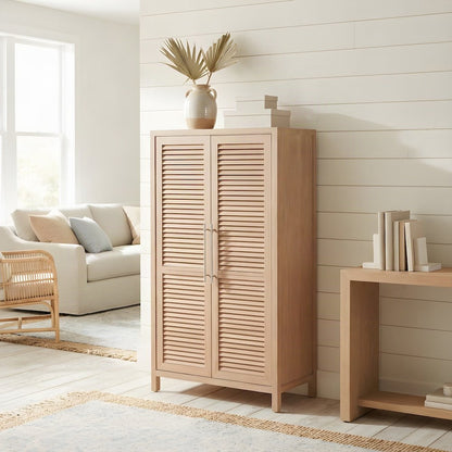 Utility Storage Cabinet with Louvered Doors and Felt-Lined Drawers, Sand Dune