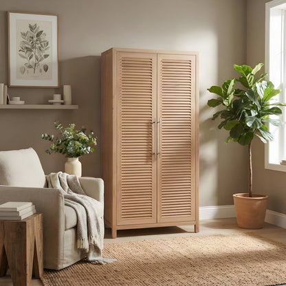 Utility Storage Cabinet with Louvered Doors and Felt-Lined Drawers, Sand Dune