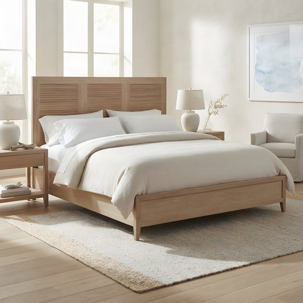 Hardwood King Platform Bed with Reversible Rails and Five Slats, Sand Dune
