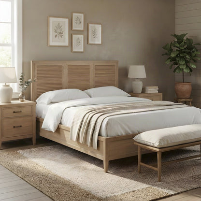 Hardwood King Platform Bed with Reversible Rails and Five Slats, Sand Dune