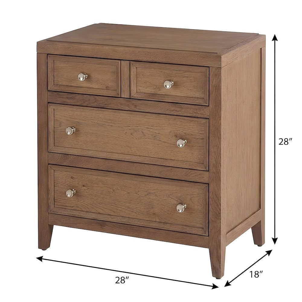 Hardwood Veneer Nightstand with Three Drawers and USB Outlets with Storage