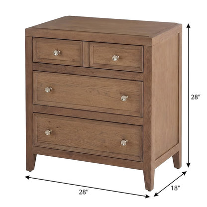 Hardwood Veneer Nightstand with Three Drawers and USB Outlets with Storage