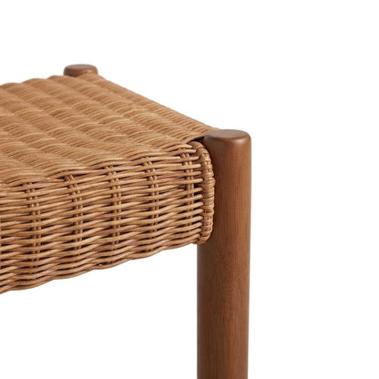 Rattan Bench with Woven Wicker Seat and H-Stretcher, Natural Rattan