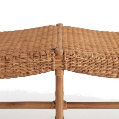 Rattan Bench with Woven Wicker Seat and H-Stretcher, Natural Rattan
