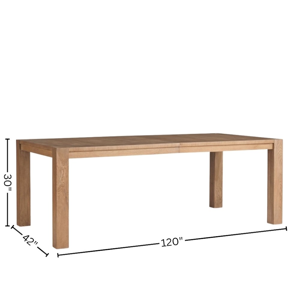 Beige Wood Dining Table with Two Leaves and Extendable to 120 Inches