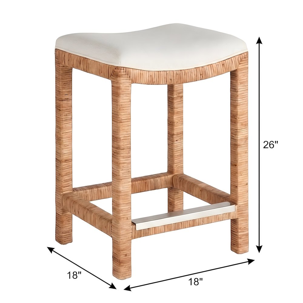 Polyester-Upholstered Console Stool with Split Rattan and Crypton Fabric
