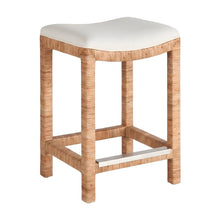 Polyester-Upholstered Console Stool with Split Rattan and Crypton Fabric