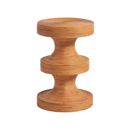 Brown Rattan Accent Table – Boho Round Pedestal Table with Natural Finish