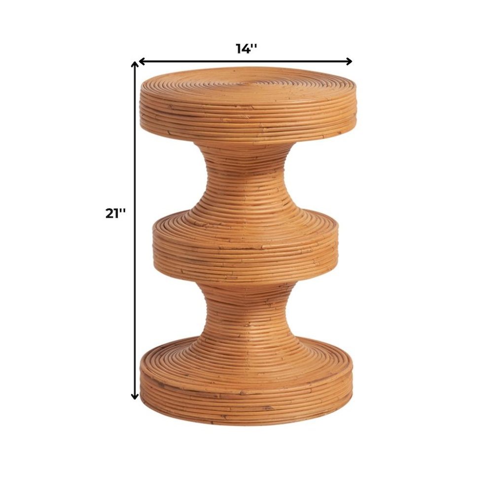 Brown Rattan Accent Table – Boho Round Pedestal Table with Natural Finish