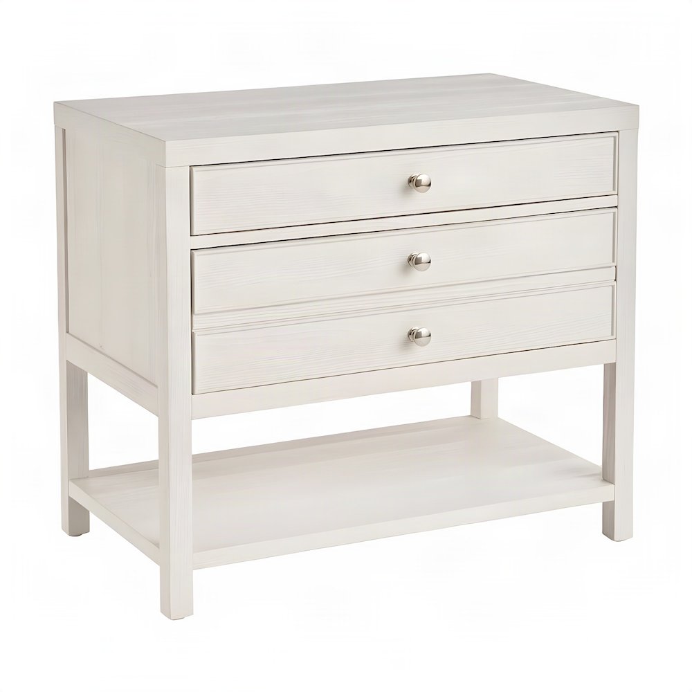 Wood Nightstand with Two Soft-Close Drawers and Open Shelf, White Sand