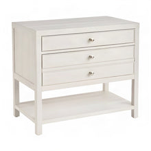Wood Nightstand with Two Soft-Close Drawers and Open Shelf, White Sand