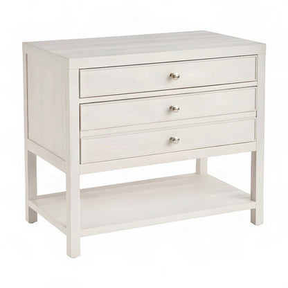 Wood Nightstand with Two Soft-Close Drawers and Open Shelf, White Sand