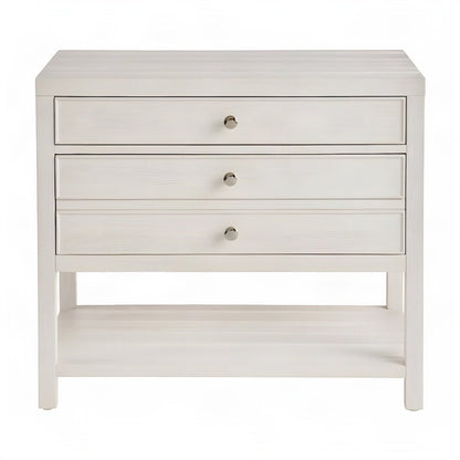 Wood Nightstand with Two Soft-Close Drawers and Open Shelf, White Sand