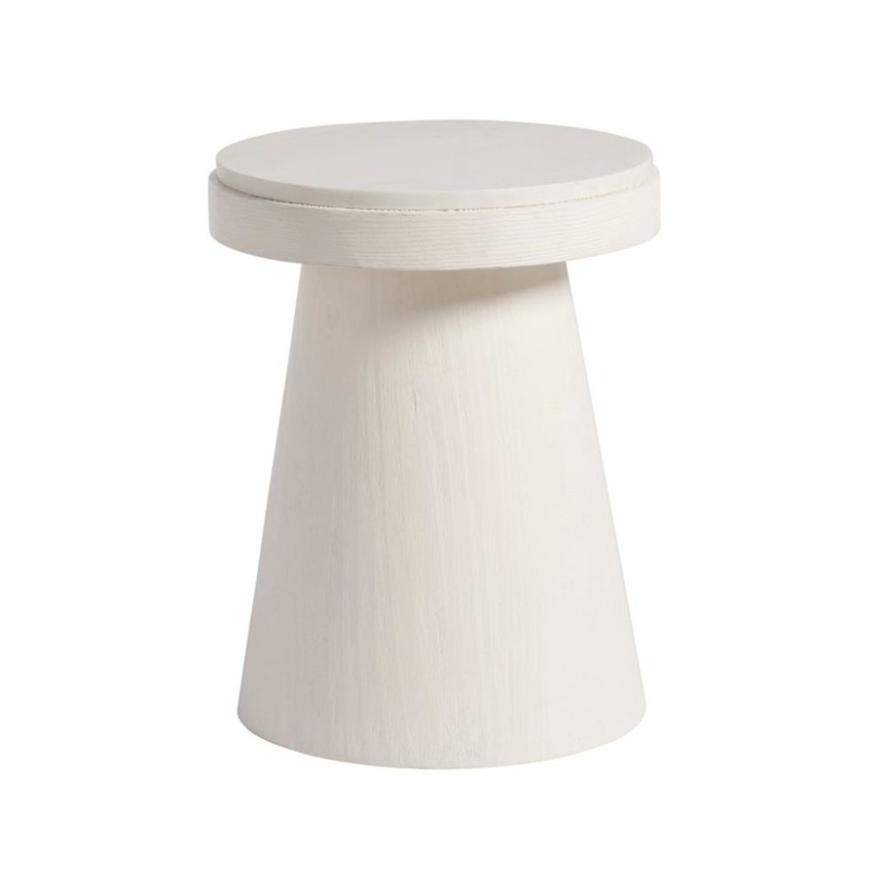 White Stone Accent Table with Honed Top – Round Outdoor or Living Space Piece