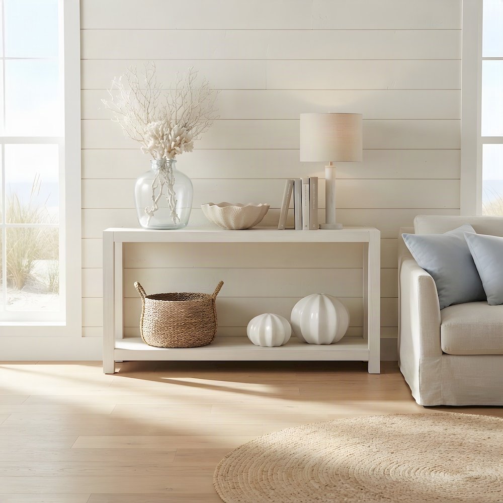 Console Table for Entryway, Sofa or Hallway with Open Shelf, White Sand