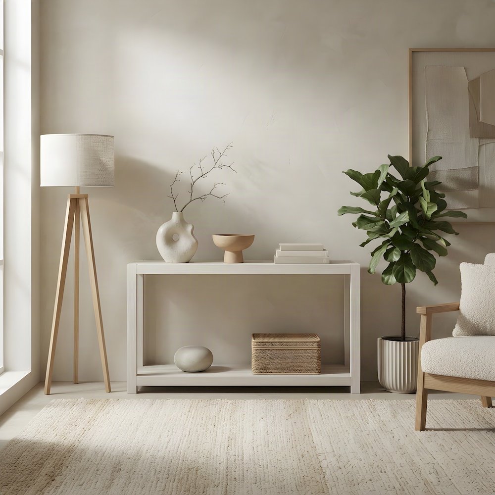 Console Table for Entryway, Sofa or Hallway with Open Shelf, White Sand