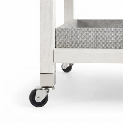 Solid Wood Bar Cart with Removable Seagrass Trays and Swivel Casters